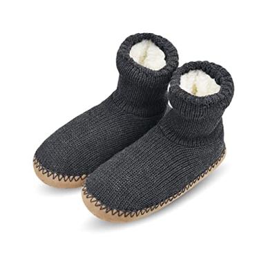 Imagem de DICUIRD Meias masculinas forradas de lã de ovelha felpuda com solas macias, botas aconchegantes e quentes para uso interno com parte inferior antiderrapante, presentes masculinos de Natal de inverno,