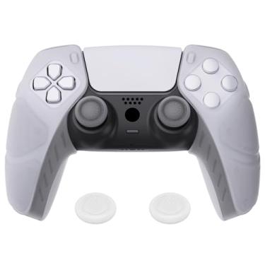 Imagem de PlayVital Capa de silicone macia ergonômica branca transparente Mecha Edition para ps5, películas protetoras de borracha com tampas de polegar para controle ps5 - compatível com estação de
