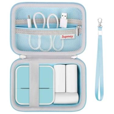 Imagem de Supmay Estojo rígido para impressora de adesivos Anycash S1 - miniimpressora Printpods com adesivos, capa de proteção para impressora Bluetooth sem tinta com bolso de tela para 3 rolos de adesivos