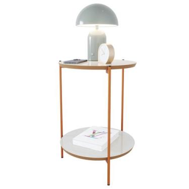 Imagem de Mesa De Apoio Lateral Duda Off White Nature Com Pés de Ferro Bronze Of