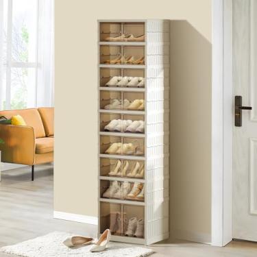 Imagem de ELPHECO Organizador de sapateiras dobráveis com 9 camadas, 18 pares, compartimentos para armário de tênis, prateleira empilhável para armazenamento de sapatos, armário de sapatos dobrável com portas