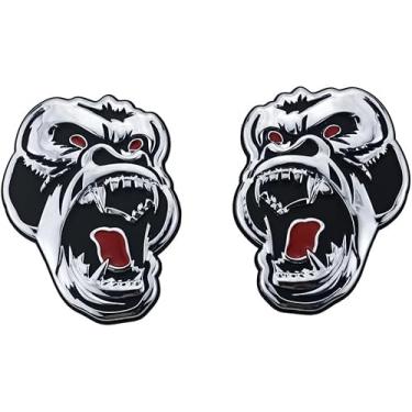 Imagem de 2 peças Emblemas de macaco irritado Gorila Lateral Traseira Emblema 3D Carro Caminhão Motocicletas Decalque Gorila Adesivo Personalizado Novo (Cromo)