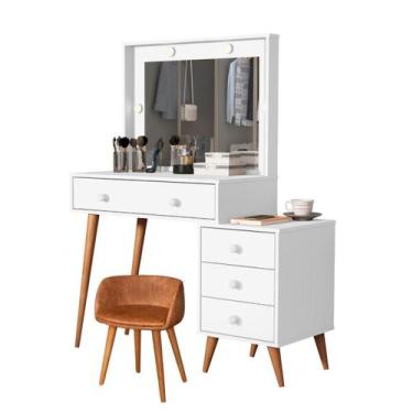 Imagem de Penteadeira com Banqueta material sintético Ágata Espelho Led e Gaveta