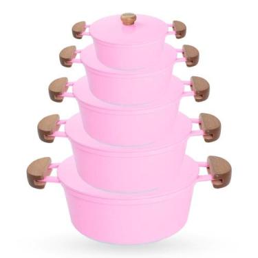 Imagem de Jogo de Panelas 5 Peças De Alumínio Fundido Com Alça De Madeira e Tamp