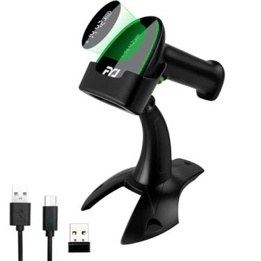 Imagem de FYJ Scanner de código de barras sem fio, scanners de código de barras QR com função sem fio e Bluetooth 2,4G e conexão com fio, leitor de código de barras portátil 1D 2D com suporte