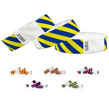 Imagem de Pulseiras Tyvek – Listradas – Pacote com 500 – Pulseiras Tyvek de 1,9 cm para eventos..., Blue-yellow, 500 Pack