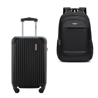 Imagem de Kit Mala de Bordo 10kg Viagem Rígida Rodas 360º ABS Cadeado Segredo Gl