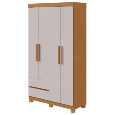 Imagem de Guarda-roupas Solteiro 4 Portas 2 Gavetas Sem Espelho Com Pés Zeus Amendoa Clean Off White