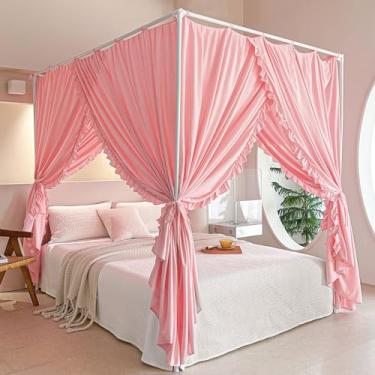 Imagem de AIKASY Cortinas De Cama Com Dossel Princesa E Amarrações Superiores - À Prova Vento Luz Para Decoração Quarto Meninas Adultas, (Solteiro, Rosa)
