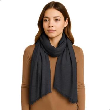 Imagem de Cachecol Feminino Pashmina Xale Tipo Manta Toque Macio Com Franjas 175