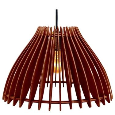 Imagem de Luminária Teto Tipo Pendente Em Mdf Aruanã Completa - Marrom