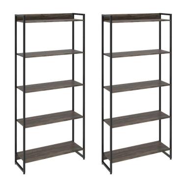 Imagem de Kit 2 Estantes 5 Prateleiras 186X80Cm Carvalho Dark