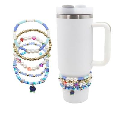 Imagem de RENUIS Pulseiras de frutas para acessórios Stanley Cup, 5 peças de pingentes para Stanley 850 g e copo de 1,134 g com alça, pingentes delicados para decorações Stanley (azul)