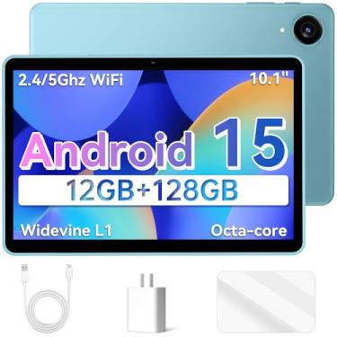 Imagem de Tablet Android 15 mais recente, tablets de 10,1 polegadas com processador Octa-core, tela HD IPS, 12 GB de RAM + 128 GB de ROM, suporta expansão de 1 TB, WiFi de banda dupla, BT 5.0, carregamento