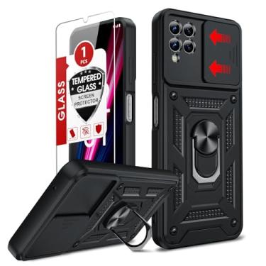 Imagem de LeYi Capa para celular Revvl 6 Pro 5G/Revvl 6X Pro 5G T-Mobile: Capa de câmera deslizante e protetor de tela de vidro temperado, resistente à prova de choque resistente com suporte de anel magnético