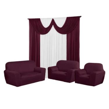 Imagem de Kit Cortina Paris 3 Metros+Capa De Sofá 3,2 E 1 Lugares Coladinha Malh