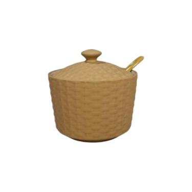 Imagem de Açucareiro de Porcelana com Colher Rattan Bege 290ml