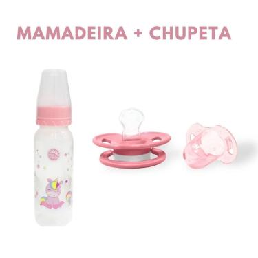 Imagem de Kit Mamadeira Bico Ortodôntico 240ml + Chupeta de Silicone Fase 1 c/ Capuz