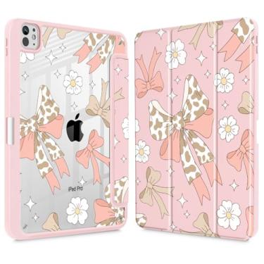 Imagem de Tuiklol Capa para iPad Pro de 11 polegadas (M4) 2024 5ª geração, porta-lápis embutido com proteção traseira transparente, suporte de três dobras, hibernar/despertar automático. Modelo: A2836/A2837