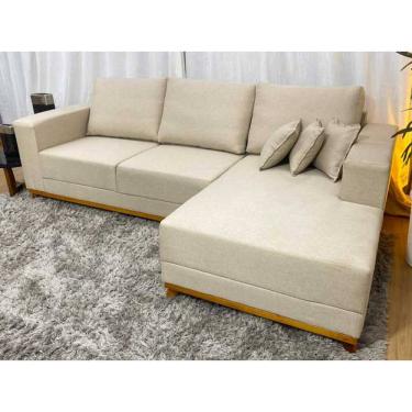 Imagem de Sofá 3 Lugares 2,50 m Bege Linho Chaise Lays Plus