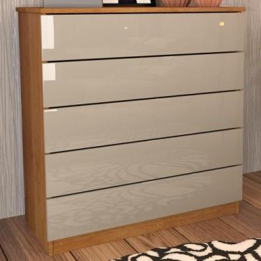 Imagem de Cômoda Dona Premium 5 Gavetas Cinamomo/Off White - Pnr Móveis, Bege