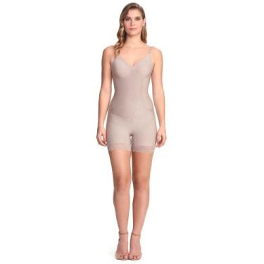 Imagem de Body Plié Femnino Modelador Sem Bojo Delicado Acetinado, Blush, G