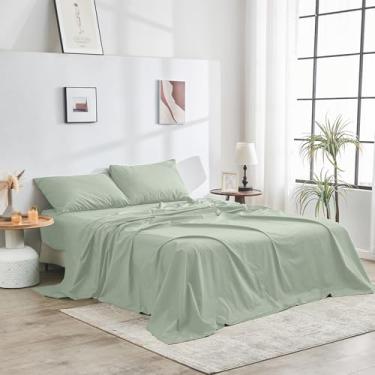 Imagem de Conjunto de lençóis DOZ 100% algodão orgânico certificado GOTS, trama percal nítida, grampo longo, respirável, acabamento fosco, estilo hoteleiro, durável, 3 peças – 2 fronhas 1 elástico (Sage, Queen)