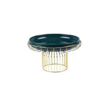 Imagem de Suporte de bolo de ferro forjado dourado pés altos prato de frutas de cerâmica mesa de sobremesa forma de bolo prato decorativo branco verde prato de bolo doces cupcake sobremesa prateleiras de