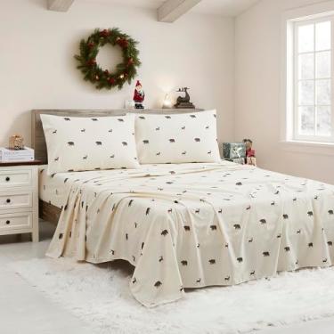 Imagem de Lençóis de Natal tamanho casal com tiras embutidas – Roupa de cama aconchegante de Natal para alegria de férias e sonhos de inverno – Sono macio e confortável para celebrações sazonais, urso polar e
