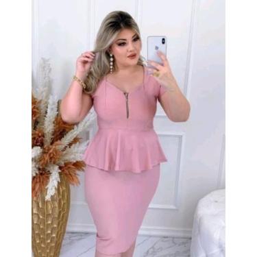 Imagem de Vestido Midi Plus Size Peplum Coração Moda Evangélica - Miss Flower, R