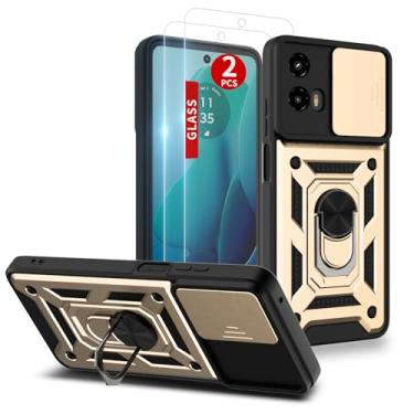 Imagem de Capa para Moto G-5g-2024: com protetor de tela de 2 peças, capa de câmera deslizante e suporte para capa de celular Moto G 2024, dourada