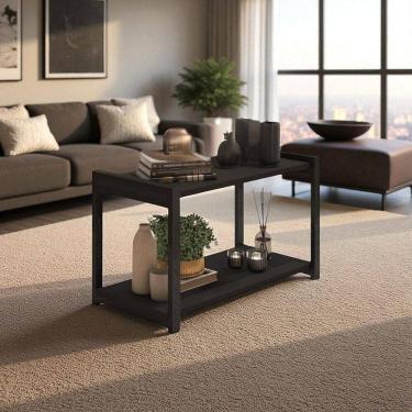 Imagem de Mesa de Centro Atenas 2 Prateleiras MDF Estrutura de Metalon Moderna Funcional