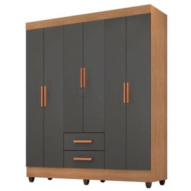 Imagem de Guarda Roupa Casal Lite 6 Portas Nature Cinza  Móveis Leão - MOVEIS LE