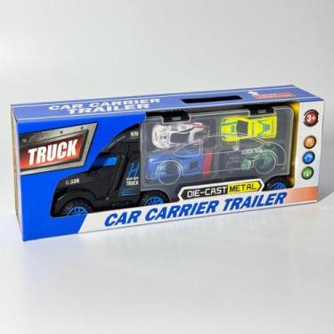 Imagem de Brinquedo conjunto c/ 1 caminhao e 4 carrinhos de plastico, c/ metal -