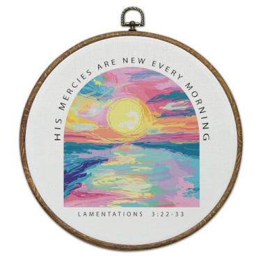 Imagem de BSNZZIO Decoração de arte de parede redonda cristã, impressões de arte em tela versículos da Bíblia, decoração inspiradora para pendurar na parede para sala de estar, igreja, sala de oração, 25 cm -68