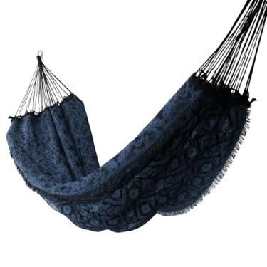 Imagem de Rede Descanso Rede De Dormir Rede De Descanso para Casal Indiana Verde Gigante Varanda(Azul c/preto)