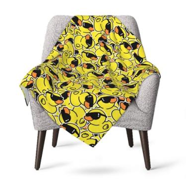 Imagem de Abucaky Patos de borracha fofos com óculos de sol engraçados cobertor de lã ultramacio aconchegante decorativo cobertor de flanela para casa, cama, sofá, cadeira de viagem, 101 x 76 cm