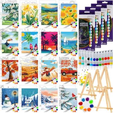 Imagem de Zhanmai 88 peças de tela pré-desenhada de 20 x 25 cm para kit de pintura, tela pré-esticada para beber e pintar lembrancinhas de festa, faça você mesmo, presentes de aniversário para adultos (cenário