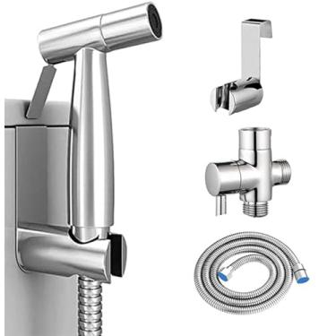 Imagem de Pulverizador portátil de bidê para vaso sanitário, chuveiro muçulmano, ajuste da pressão da água aço inoxidável spray de mão para banheiro, chuveiro de banheiro, higiene sanitária, animais de banho