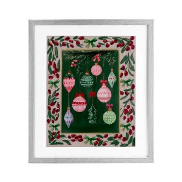 Imagem de Stupell Industries Ornamentos festivos com borda botânica impressão emoldurada cinza sob vidro, design por Yen, 53 x 43 cm