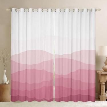Imagem de Cortinas blackout rosa para meninas, 2 painéis, 96 x 113 cm, conjunto de 2 painéis de cortinas ombré brancas e rosa, 132 x 237 cm para mulheres adultas, tratamento de janela gradiente ondulado