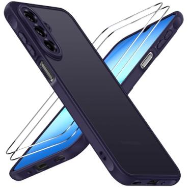 Imagem de ivoler Capa 3 em 1 para Samsung Galaxy A17 4G/5G com 2 protetores de tela de vidro temperado, [proteção de grau militar] Capa protetora de telefone fina fosca e traseira rígida [antiarranhões] - Roxo