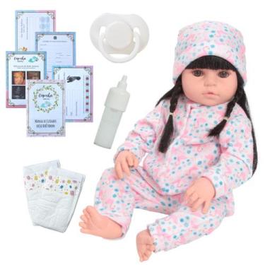 Imagem de Bebe Reborn De Silicone Recém Nascida Menina Morena + Itens - Cegonha 