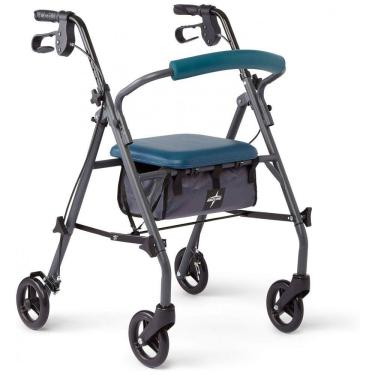 Imagem de Andador Adulto Idoso com Apoio de Braço, Assento Acolchoado e Cesto, Suporta até 158 Quilos, MEDLINE MDS86850ESAB, Azul