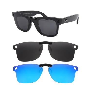 Imagem de HILEEN Óculos de sol polarizados de encaixe para Ray-Ban Meta Wayfarer RW4008 53-22 para homens e mulheres proteção UV - preto + azul gelo