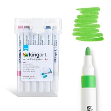 Imagem de KINGART Marcadores de tinta acrílica (409-24), 24 cores - caneta marcadora com ponta de bala de 2 mm para materiais de arte - tinta versátil para vidro, madeira, tecido, cerâmica, pedra, metal, papel