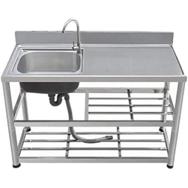 Imagem de Pia De Serviço Público De Aço Inoxidável Pia De Catering De Cozinha Comercial, Aço Inoxidável, Bacia De Lavagem De Vegetais De Mesa Com Prateleira Multifunc, Package B, 90 * 50 * 80cm-Right sink