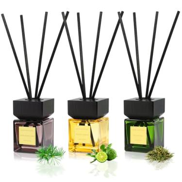 Imagem de Aeeteek Conjunto de 3 difusores de palheta, cedro de bétula branco de 50 ml, bergamota e óleo essencial de chá verde com 15 varetas difusoras, aromatizador de ar de longa duração para casa, decoração