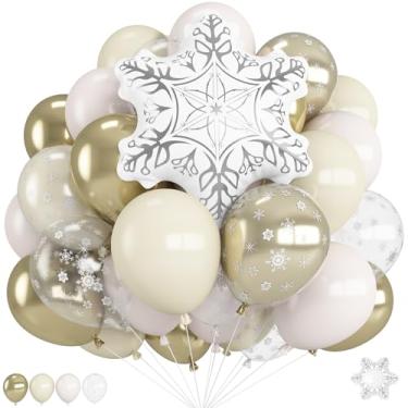 Imagem de Christmas Snowflake Balloons Kit, 32PCS White Gold Balloon with Snowflake Helium Mylar Foil Frozen Winter Wonderland Balloons for Xmas New Year Birthday Baby Shower Wedding Party Decorations