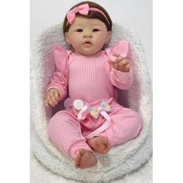 Imagem de Ana Dolls Bebê Reborn Menina, 50cm, Vinil Premium, Cabelo Implantado Fio a Fio, Acabamento Realista, Rosa, com Enxoval Completo, para Coleção